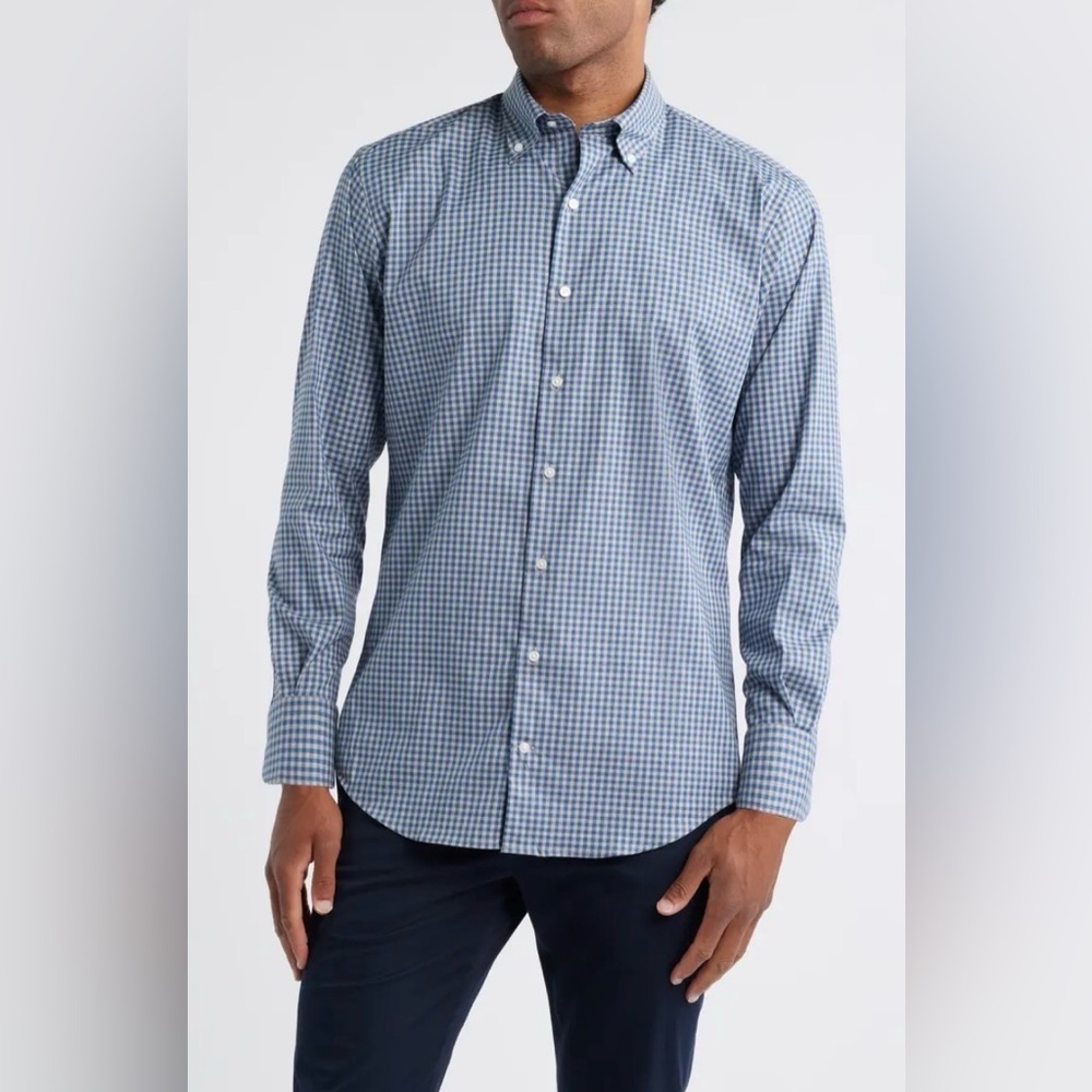 Peter Millar Blue and White Checkered Shirt size M